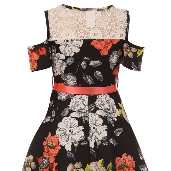 Cold Off Shoulder Sleeve Lace Floral Wedding Evening Party Flower Girl Dress - Picture 4 of 5